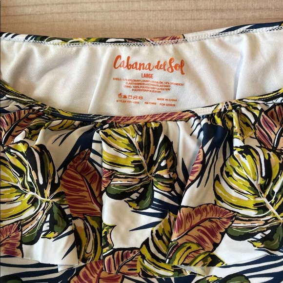 Cabana Del Sol Womens Size Large Tropical Floral Bathing Suit Ruffle Neckline - Picture 5 of 7
